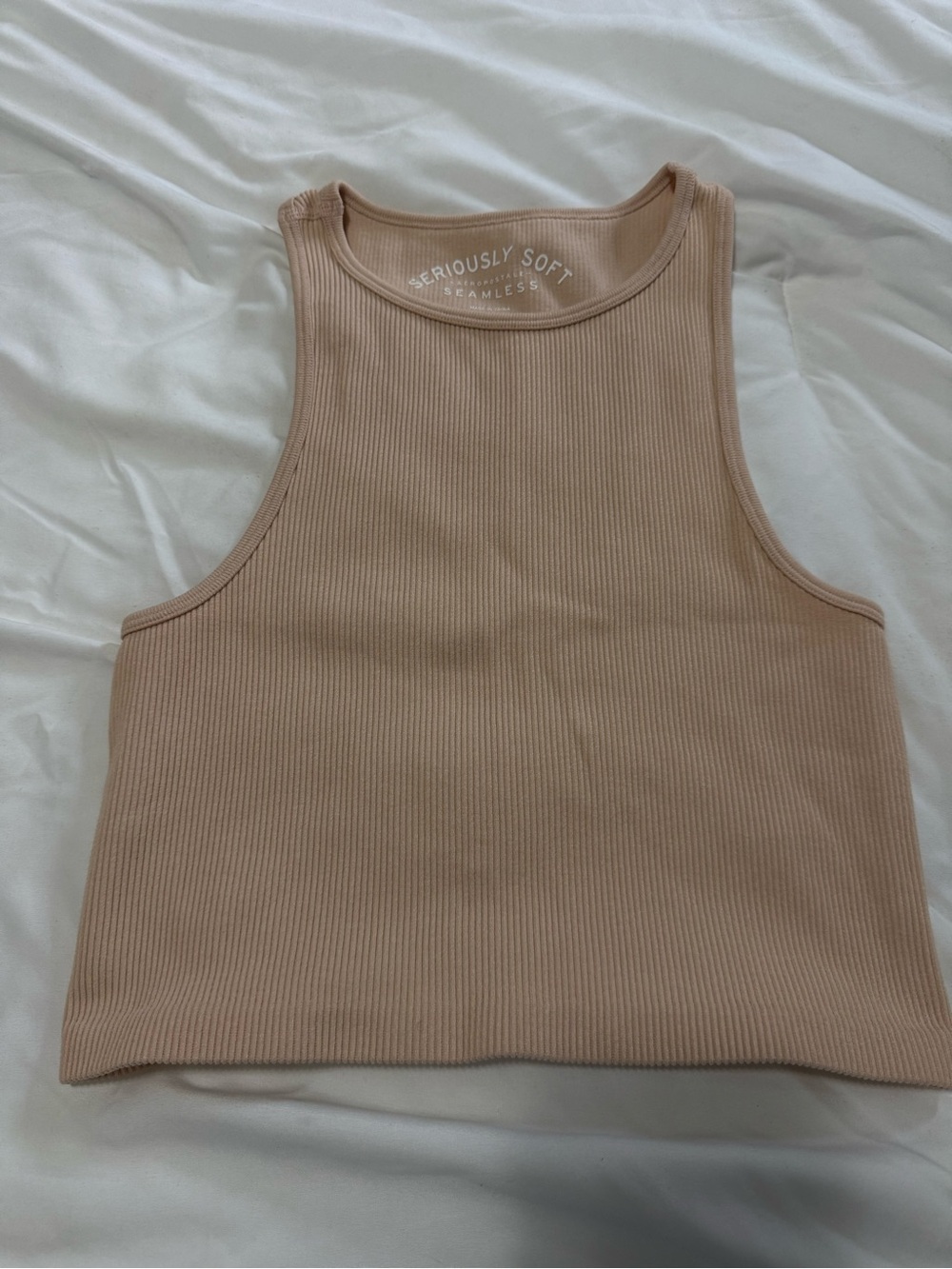 Aeropostale Ribbed Crop Tank Top - Nude Beige